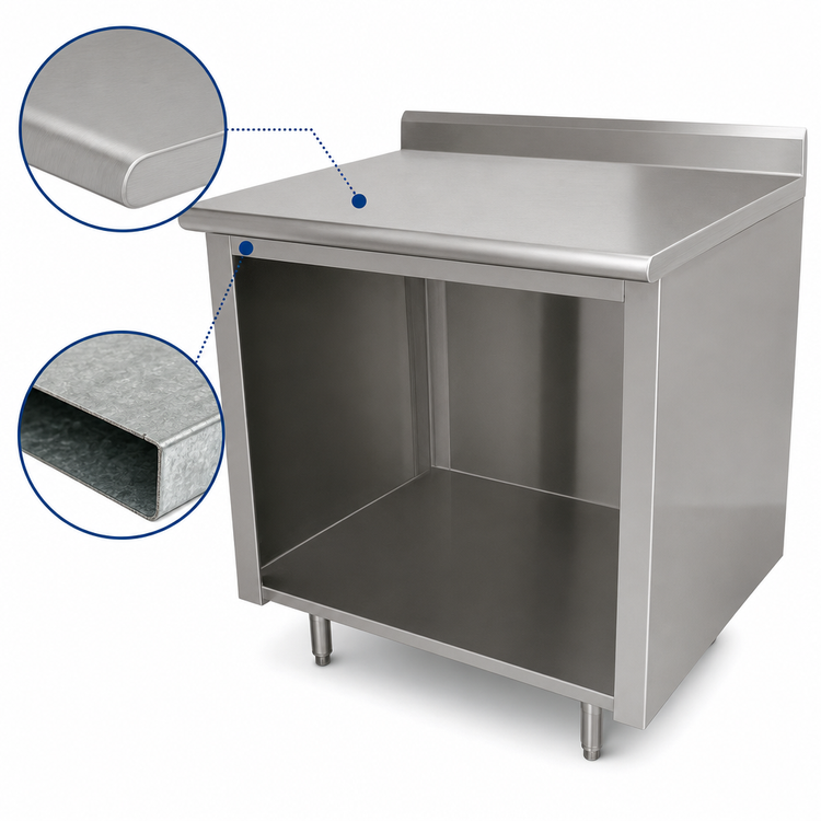 Product image #3 for Advance Tabco 120-Inch x 24-Inch Stainless Steel Open Front Cabinet Base Work Table with 5-Inch Backsplash