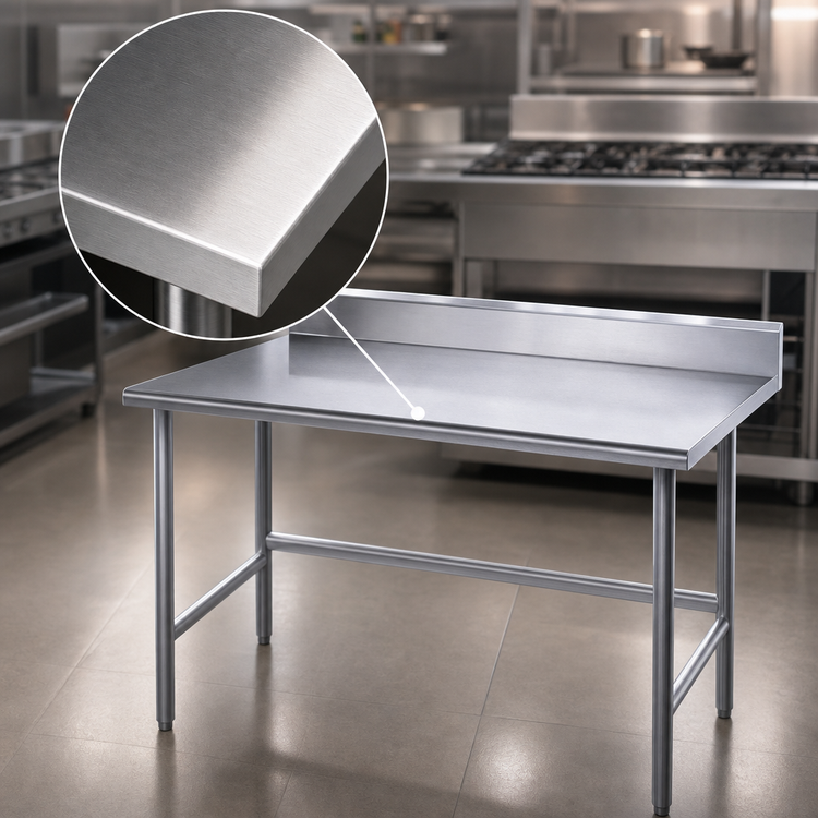 Product image #3 for Advance Tabco TKSS-3612 144 Inch x 36 Inch 14 Gauge 304 Stainless Steel Work Table with 5 Inch Backsplash