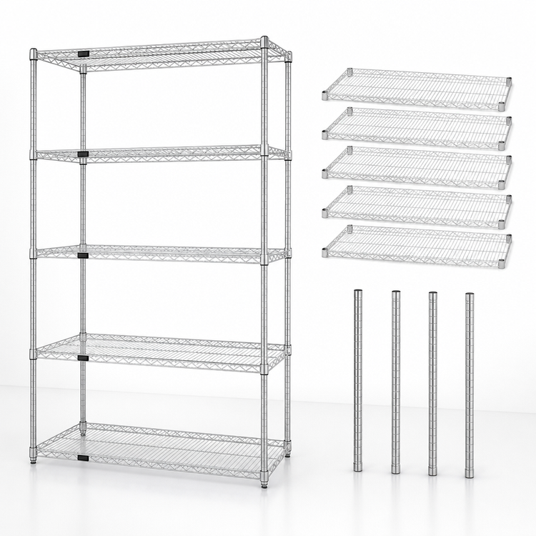 Product image #3 for Quantum 5-Shelf Chrome-Plated Wire Shelving Starter Kit, 72-Inch W x 12-Inch D x 86-Inch H