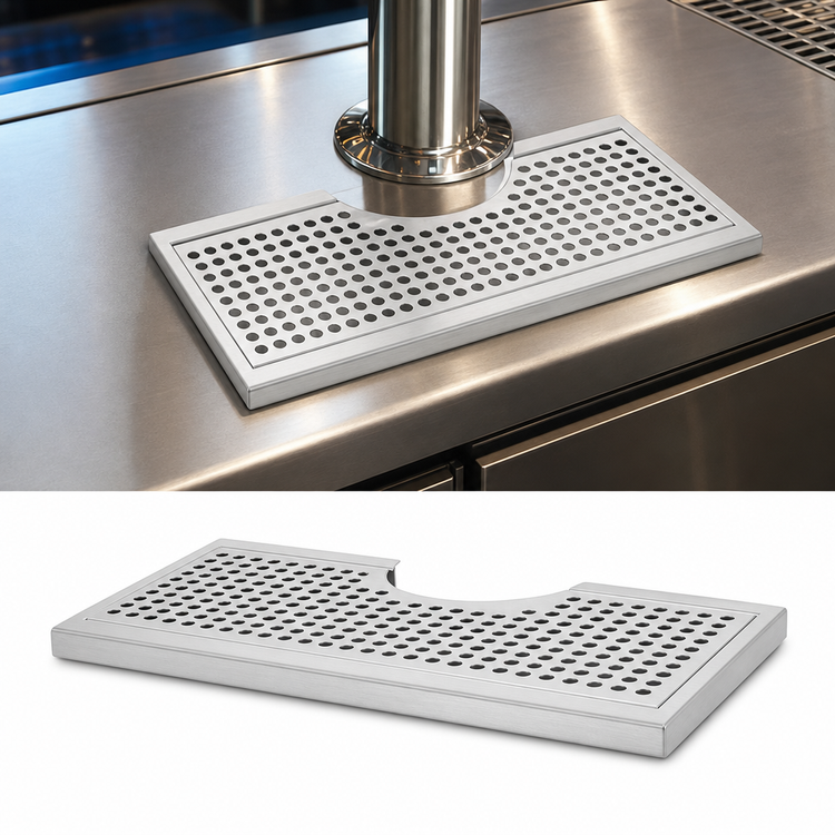 Product image #3 for 18 Inch x 9 Inch Surface Mount Stainless Steel Drip Tray Trough with Perforated Screen and 1/2 Inch Drain