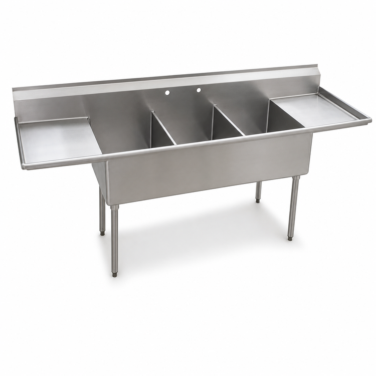 Product image #3 for Eagle Group Three-Compartment Utility Sink with Double Drainboards, 72-1/4 Inch Wide, 430 Stainless Steel