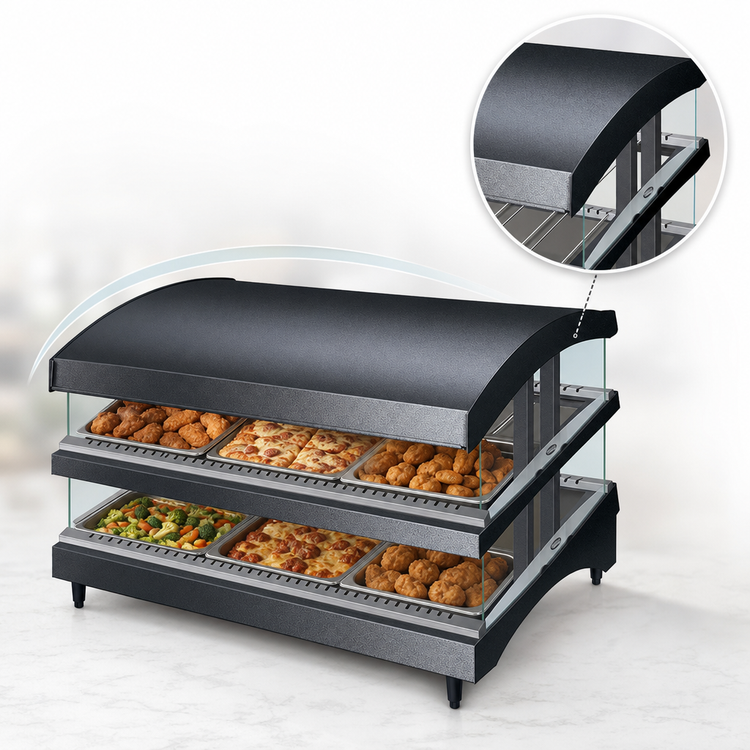 Product image #3 for Hatco Glo-Ray Designer Slant Dual-Shelf Heated Glass Merchandiser, 33-Inch Countertop Display Warmer