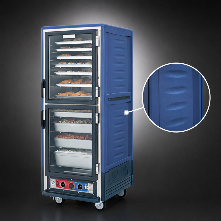 Product image #3 for Metro C5 3 Series Full-Height Low Watt Heated Holding Cabinet with Dutch Clear Doors, Blue Insulation Armour, and Universal Wire Slides