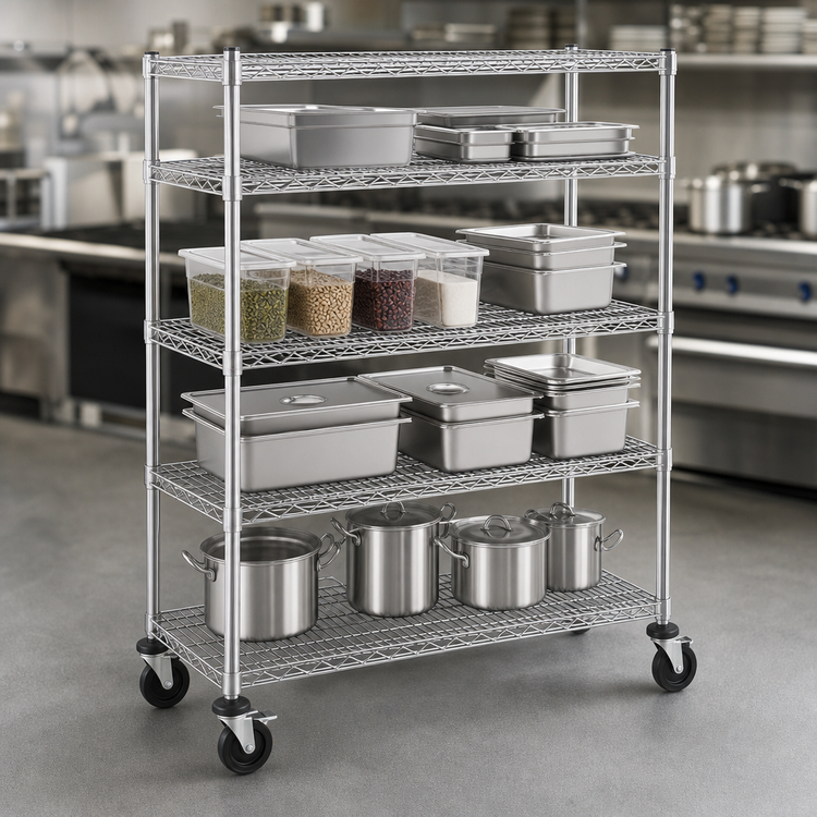 Product image #3 for Metro Super Erecta Wire Stem Caster Cart with 4 Shelves, 60 x 21 x 69 Inches, 600 lb Capacity