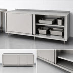 Thumbnail image #3 for John Boos 4CS6R1.5-24120 Enclosed Work Table, Sliding-Door Cabinet Base, 120"W x 24"D, 16-Gauge 300 Series Stainless Top, 1-1/2" Rear Up-Turn