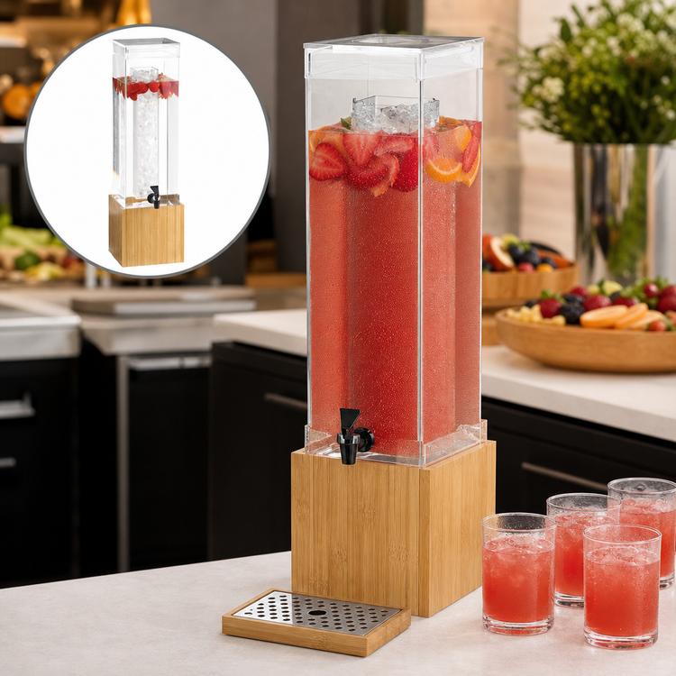 Product image #3 for Bamboo 3 Gallon Acrylic Beverage Dispenser with Ice Chamber and Drip Tray