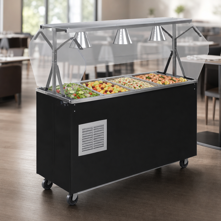 Product image #3 for Vollrath 2-Series Affordable Portable 4-Pan Refrigerated Cold Food Buffet Station with Breath Guard and Locking Casters