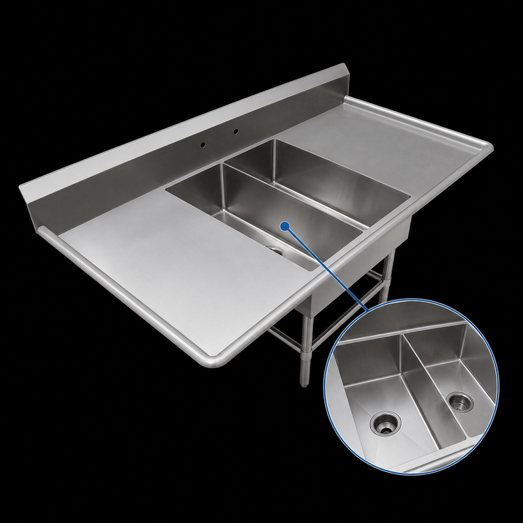 Product image #3 for John Boos Pro-Bowl 2-Compartment Platter Sink with Dual Drainboards, 14-Gauge 300-Series Stainless Steel