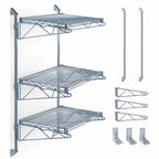 Thumbnail image #3 for Quantum WC54-CB1472GY 3-Shelf Wall-Mounted Cantilever Wire Shelving Starter Unit, 54-Inch Posts, Gray Epoxy Antimicrobial Finish