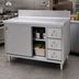 Thumbnail image #3 for Omcan 48-Inch Enclosed Stainless Steel Work Table with Cabinet Base, Sliding Doors, 3 Drawers, and 6-Inch Backsplash