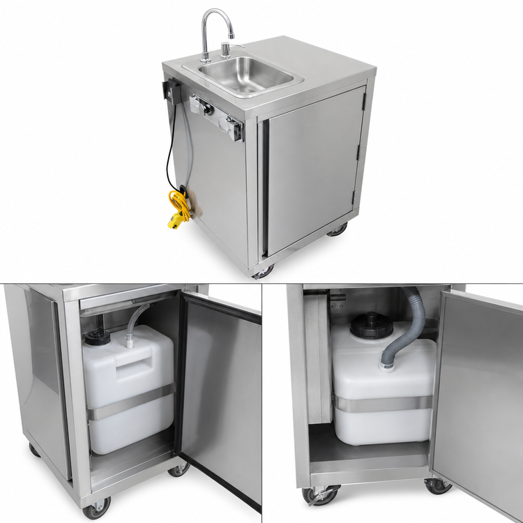 Product image #3 for John Boos Self-Contained Mobile Hand Sink with Single Bowl, 5-Gallon Fresh Water Tank, 6-Gallon Waste Water Tank, and Foot Switch
