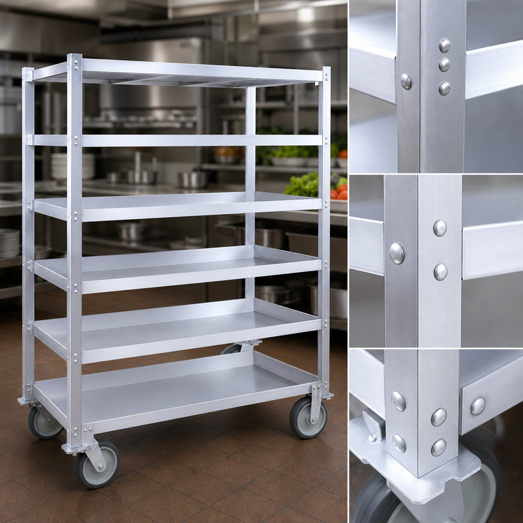 Product image #3 for Cres Cor Aluminum Queen Mary Cart with 5 Shelves and 8-Inch Swivel Casters