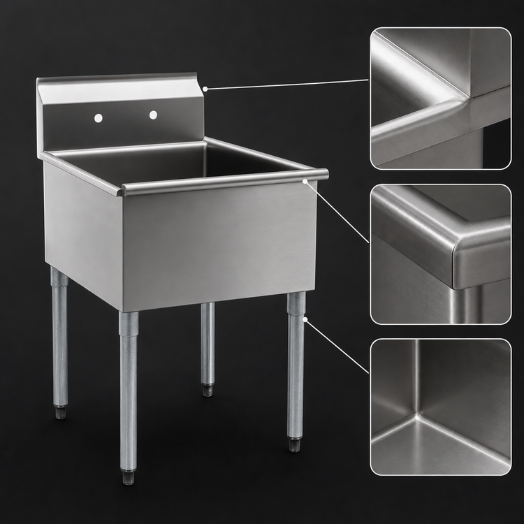 Product image #3 for Eagle Group One-Compartment Utility Sink, 19-3/8"W x 25"D, 16-Gauge 430 Stainless Steel, 8" Backsplash, With Legs