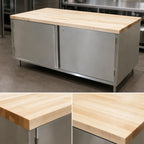 Thumbnail image #3 for BK Resources CMT-3072HL 72" x 30" Hard Maple Chef Table with Locking Hinged-Door Stainless Steel Cabinet Base