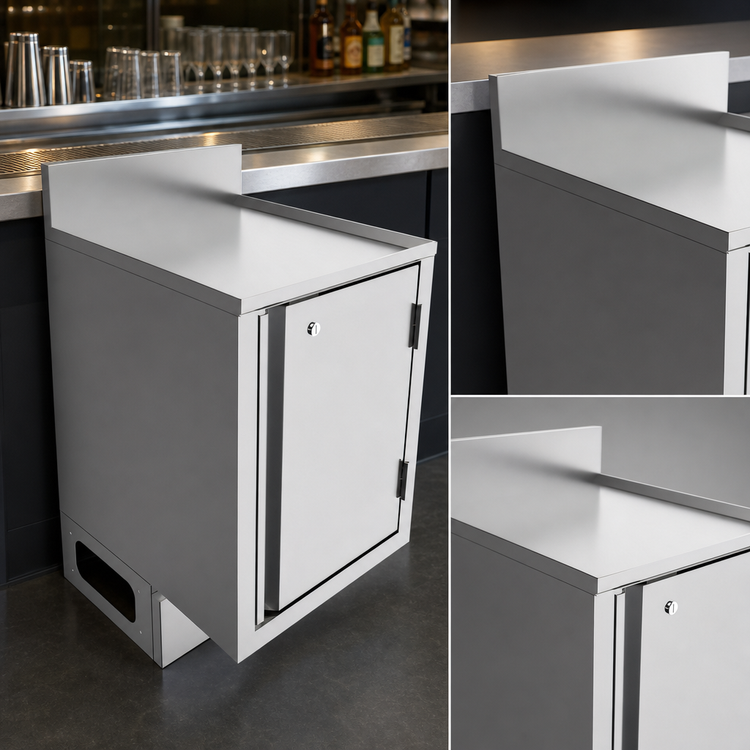 Product image #4 for BK Resources Call Series 18 x 21 Inch Flat Top Underbar Cabinet with Pedestal Base and Hinged Locking Door