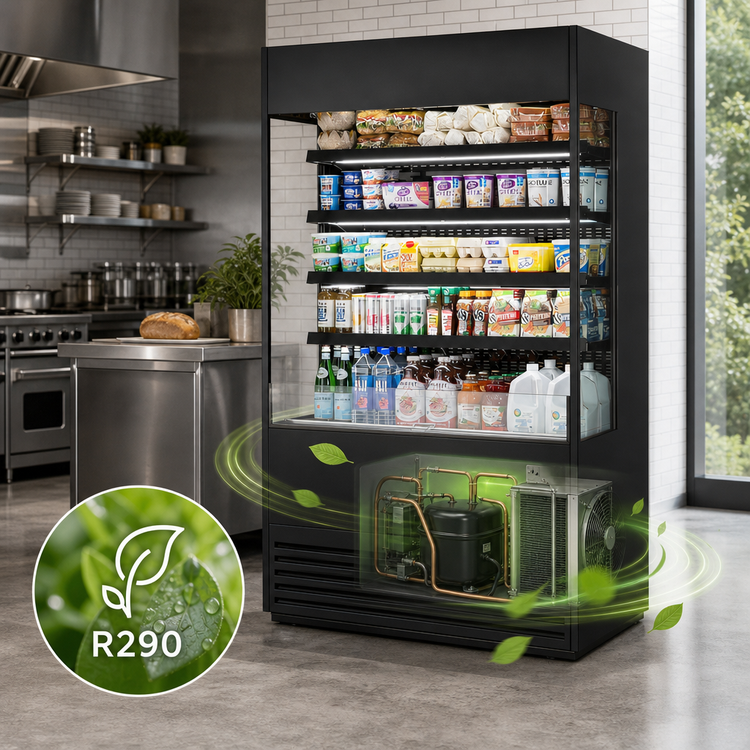 Product image #3 for True 48-Inch Vertical Glass-Sided Open Air Merchandiser Refrigerator with 4 Adjustable Illuminated Shelves