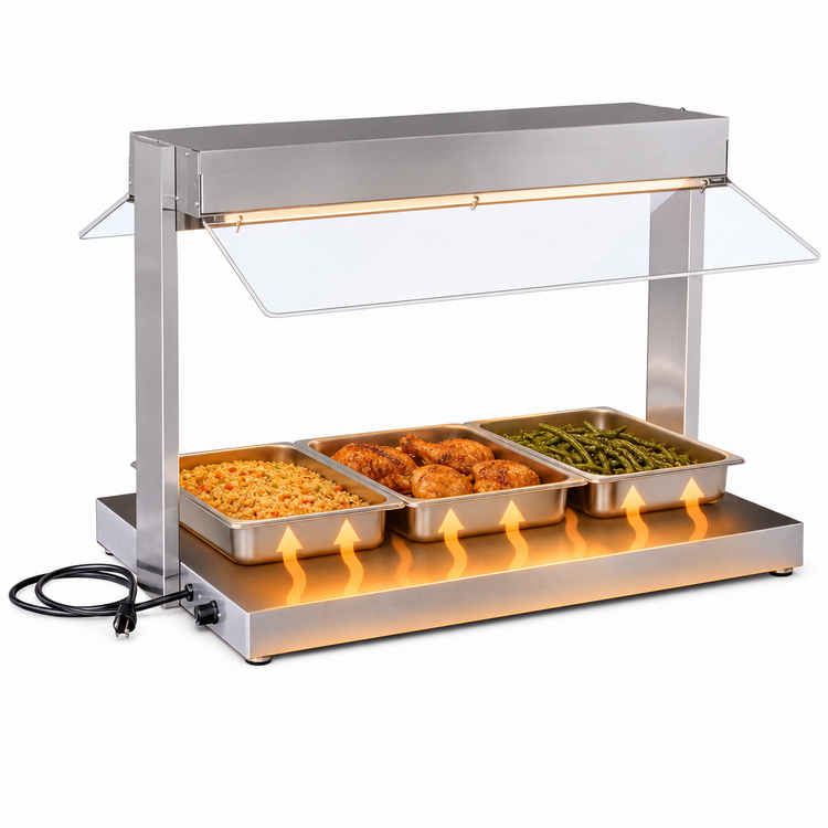 Product image #3 for BK Resources 48-Inch x 20-Inch Self-Service Buffet Warmer with Heated Base, Sneeze Guards, and Display Light