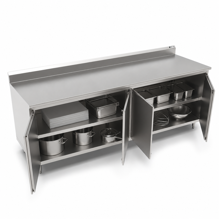 Product image #3 for John Boos 96-Inch x 36-Inch Stainless Steel Enclosed Work Table with Cabinet Base and Hinged Doors