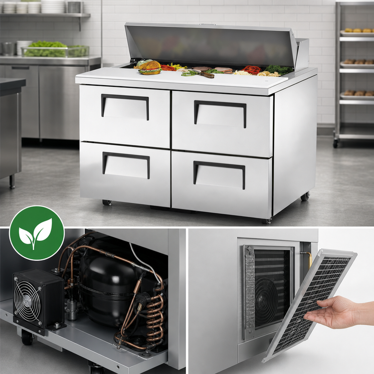 Product image #3 for True 48-Inch Two-Section Drawered Sandwich/Salad Prep Table with 4 Drawers, 12 Pan Openings, and R290 Refrigeration