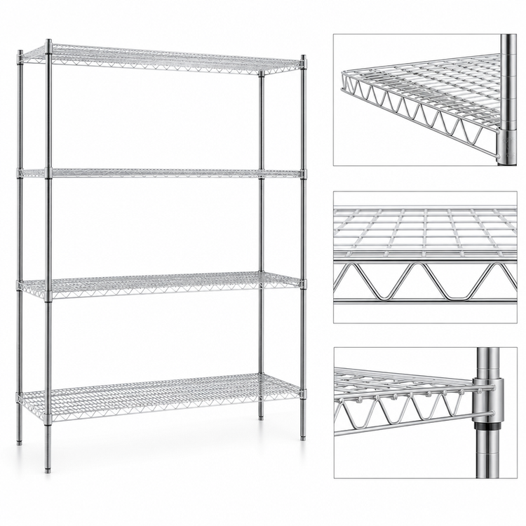 Product image #3 for EAGLEbrite Red-i-Pak 4-Tier Stationary Wire Shelving Unit, 48W x 18D x 74H, Zinc Finish