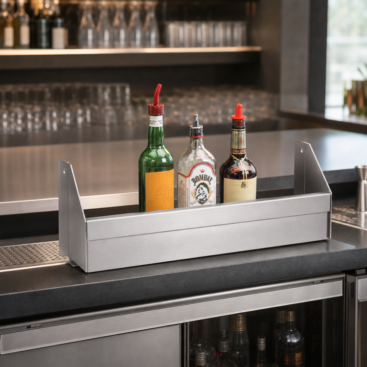 Product image #3 for Advance Tabco Underbar Basics Single-Tier Stainless Steel Speed Rail, 96 Inch, 27-28 Bottle Capacity