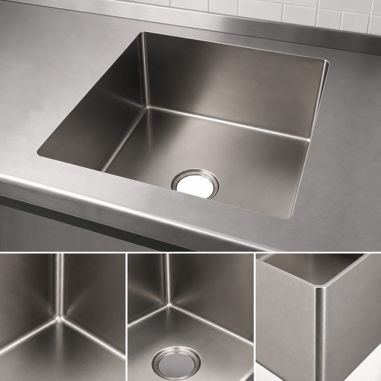 Product image #3 for Eagle Group Seamless Welded-In Fabricated Straight Wall Sink, 1 Compartment, 24 x 24 x 14 Inch, 14-Gauge Stainless Steel