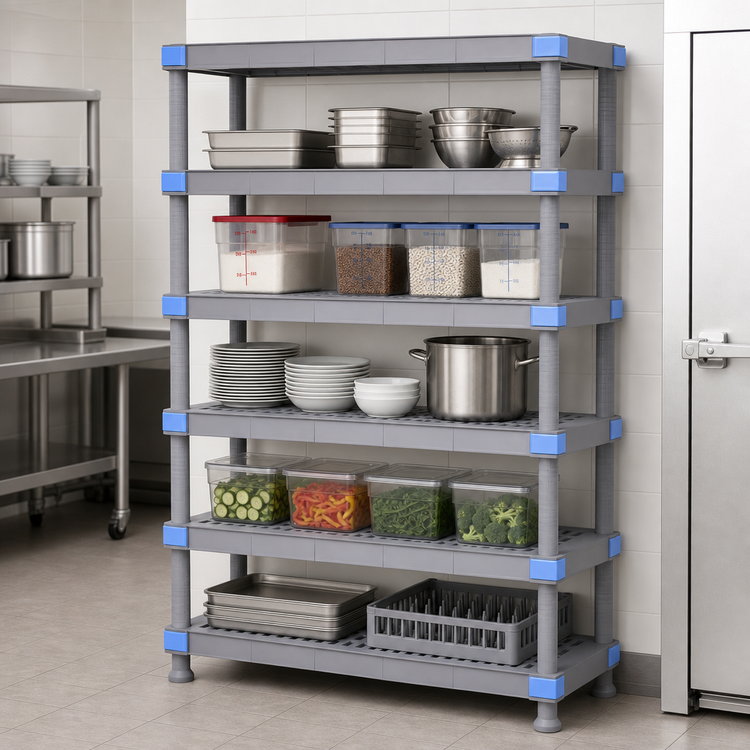 Product image #3 for Quantum Millenia 5-Shelf Polymer Open Grid Shelving Unit, 72"W x 21"D x 62"H, Gray