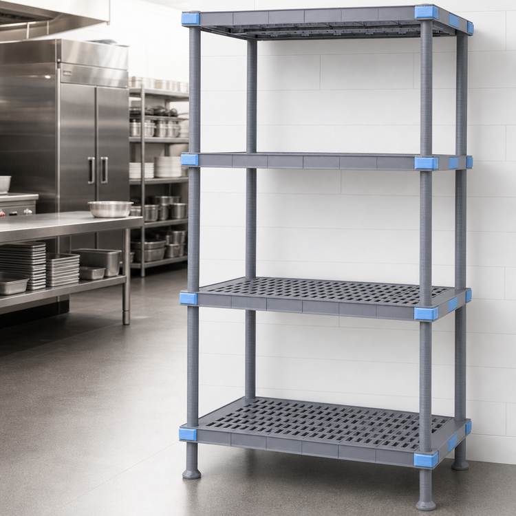 Product image #3 for Quantum Millenia 24 x 24 x 86 Inch Polymer Stationary Starter Shelving Unit with 4 Open Grid Shelves