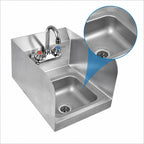 Thumbnail image #3 for John Boos Pro-Bowl PBHS-W-0909-P-SSLR Wall-Mounted Stainless Steel Hand Wash Sink with Side Splashes, Faucet, 9 x 9 x 5-Inch Bowl