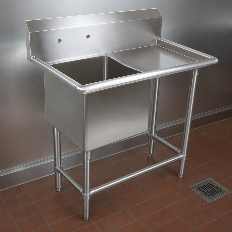 Product image #3 for John Boos Pro-Bowl 1-Compartment Sink with Right Drainboard and 10-Inch Boxed Backsplash, 14-Gauge Stainless Steel, 40-3/16 x 23-1/2 x 44-1/16 Inches