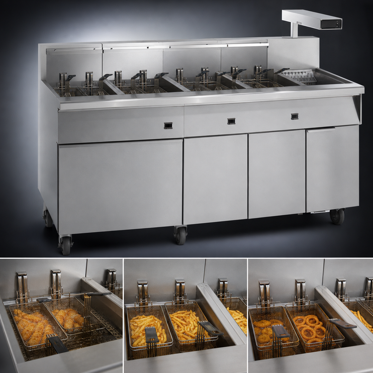 Product image #3 for Imperial IFSCB650E 6-Tank Electric Floor Fryer with Built-In Filter System and Dump Station
