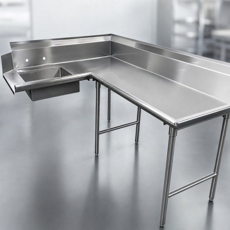Product image #3 for Advance Tabco Korner Soil L-Shaped Right-Hand Dish Table with Pre-Rinse Sink, 95-Inch, 14-Gauge 304 Stainless Steel