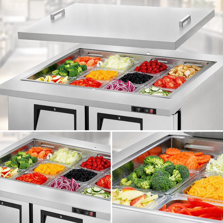 Product image #3 for Everest Refrigeration EOTPS2 Mega-Top Open Top Refrigerated Prep Table, 2-Section, 35-5/8-Inch, Stainless Steel, 12 x 1/6-Size Pan Opening
