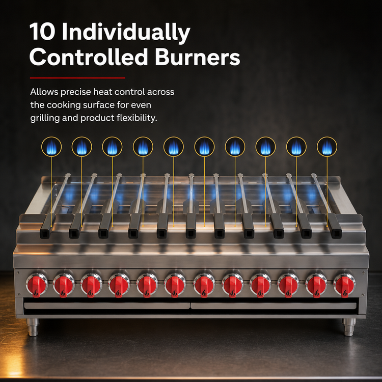 Product image #4 for American Range ARKB-60 60-Inch Countertop Gas Kebab Broiler with 10 Individually Controlled Burners