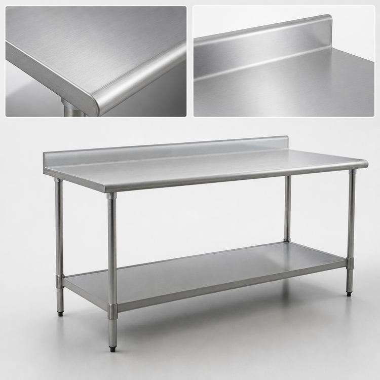 Product image #3 for BlendPort Deluxe Series 84-Inch x 24-Inch Stainless Steel Worktable with 4-1/2-Inch Backsplash and Undershelf