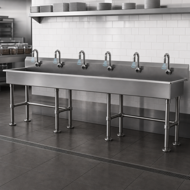 Product image #3 for Advance Tabco 120-Inch Multiwash Freestanding Hand Wash Sink with 6 Electronic Faucets