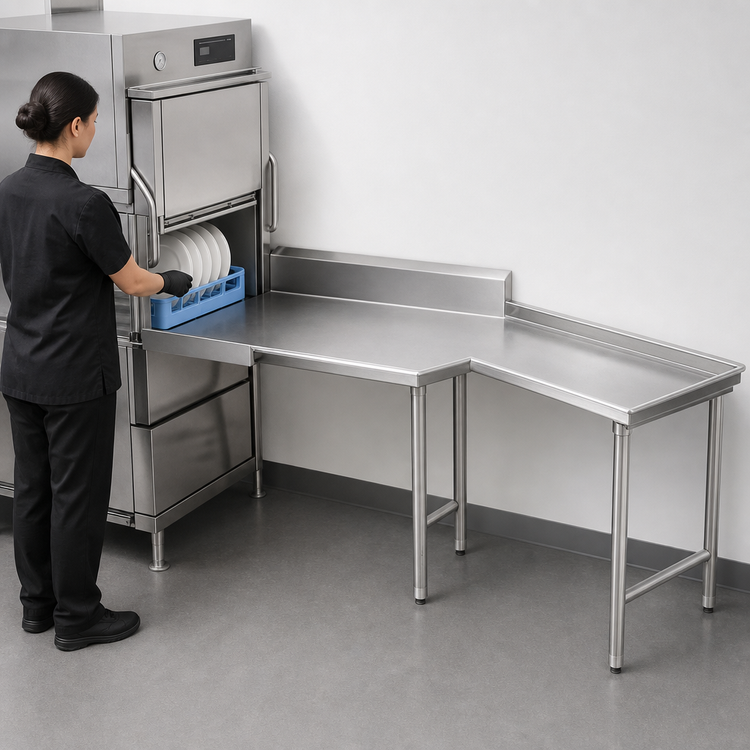 Product image #3 for Advance Tabco L-Shaped Right-Hand Island-Clean Dishtable, 143 Inch, 304 Stainless Steel
