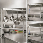 Thumbnail image #3 for BK Resources APU-60 60-Inch Adjustable Table-Mount Stainless Steel Single-Bar Pot Rack with 10 Double-Prong Hooks