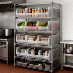 Thumbnail image #3 for Quantum WR6-953954CL Stationary Chrome Wire Shelving Bin System, 36"W x 24"D x 74"H, 6 Shelves, 800 lb/Shelf, 13 Clear Bins