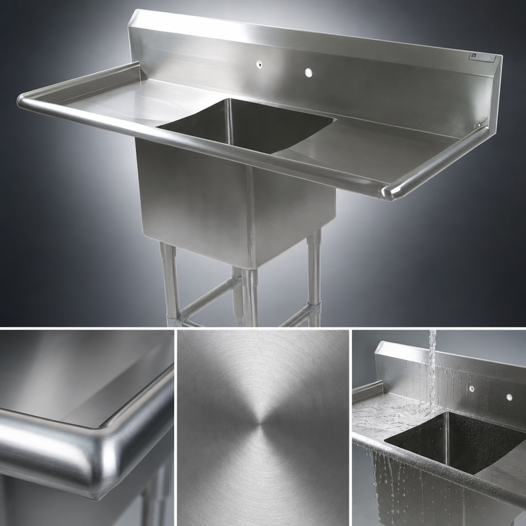 Product image #3 for John Boos Pro-Bowl 1-Compartment Stainless Steel Sink with Left and Right Drainboards, 20 x 20 x 12-Inch Bowl