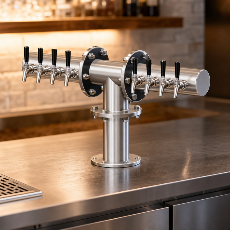 Product image #3 for Perlick 4061-6 T-Shape Countertop Glycol-Cooled 6-Faucet Brew Pipe Tower
