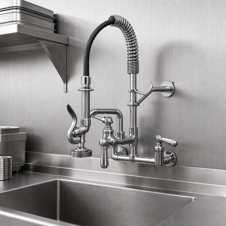 Product image #3 for T&S Brass Mini Pre-Rinse Wall-Mount Faucet with 8-Inch Centers and 6-Inch Add-On Faucet