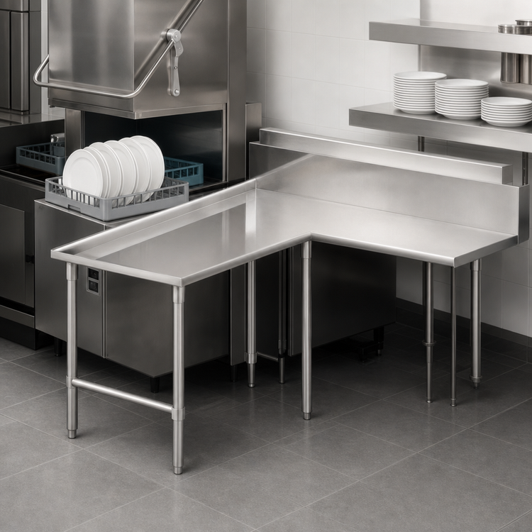 Product image #3 for Pro-Bowl L-Shaped Island Clean Dishtable, 60" Machine-to-Corner x 108" Corner-to-End, Right-to-Left