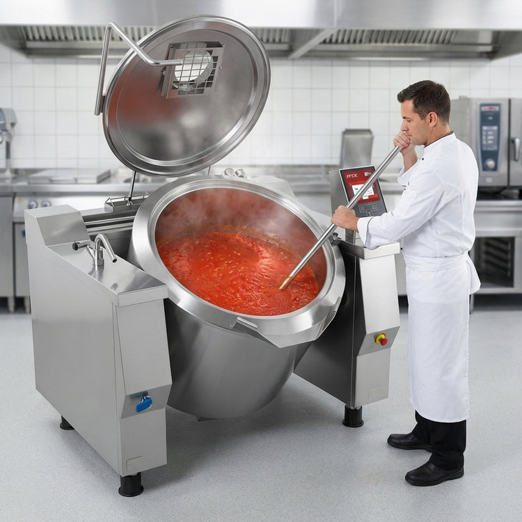 Product image #2 for Baskett Firex Tilting Kettle with Mixer, Electric, 78 Gallon Capacity, Indirect Heating