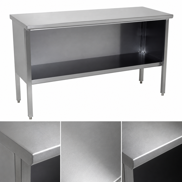 Product image #3 for John Boos 72-Inch x 24-Inch Stainless Steel Open-Front Enclosed Base Work Table with Fixed Undershelf, 14-Gauge Top