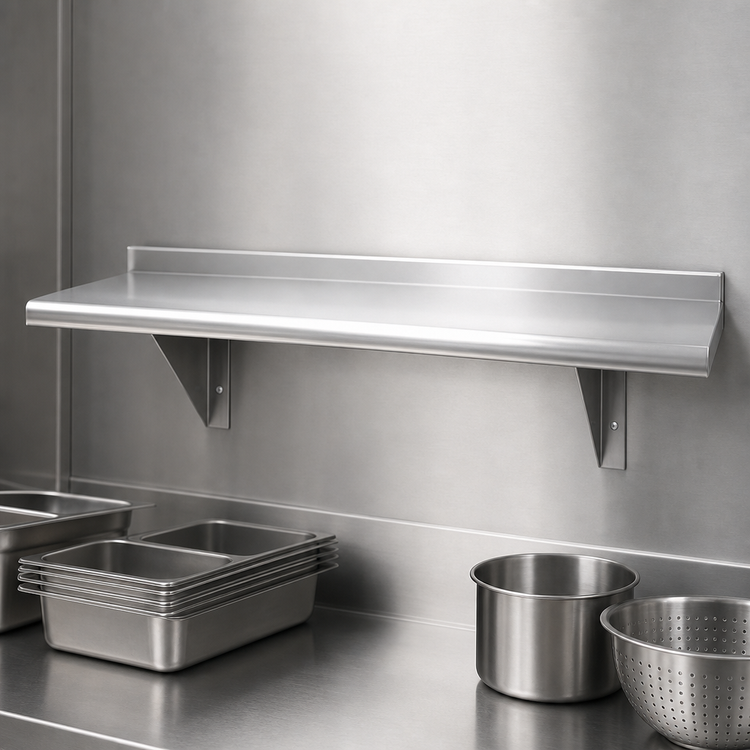 Product image #3 for Advance Tabco 60" x 10" Wall-Mounted Stainless Steel Shelf, 16 Gauge 304 Satin Finish