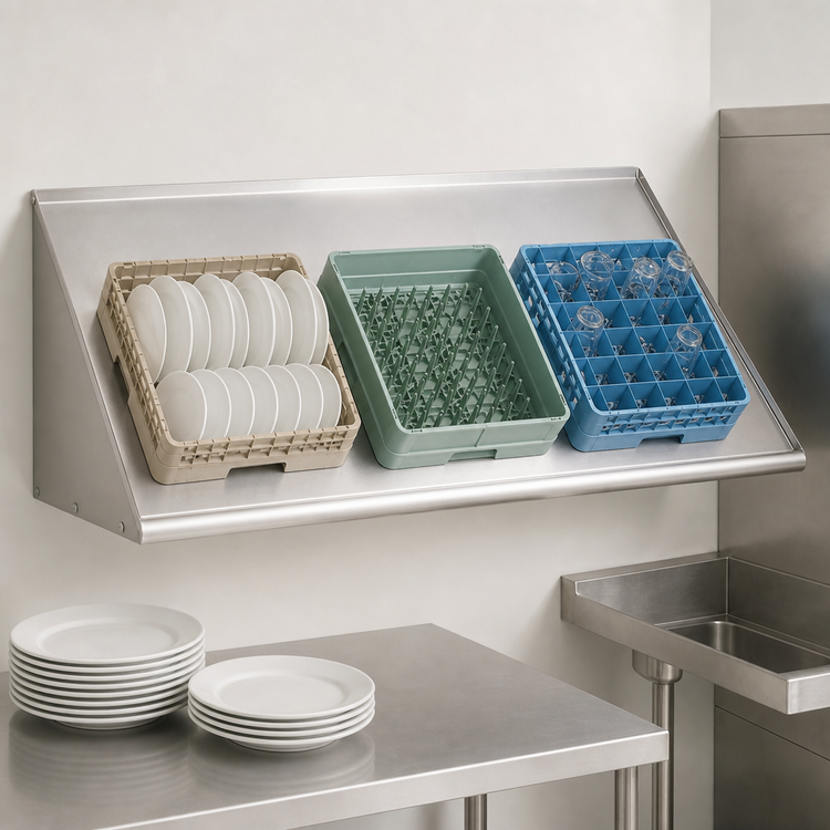 Product image #3 for Advance Tabco Wall-Mounted Sorting Shelf for 3 Full-Size Dish Racks, 62 Inch Wide Stainless Steel