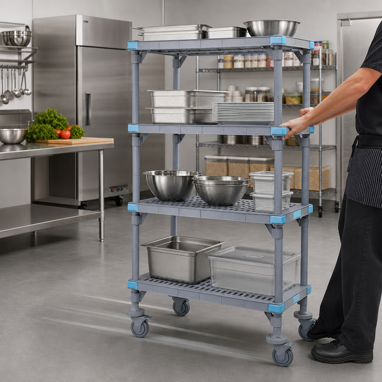 Product image #3 for Quantum Millenia Mobile Polymer Starter Shelving Unit with 4 Open Grid Shelves, Gray, 36 x 21 x 62 Inches