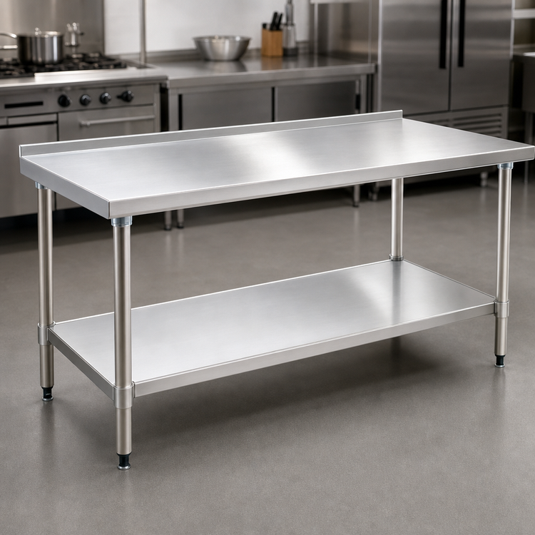 Product image #3 for Budget Series 144-Inch x 24-Inch 430 Stainless Steel Work Table with Rear Upturn and Adjustable Undershelf