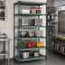 Thumbnail image #3 for Quantum 5-Tier Stationary Wire Plastic Mat Shelving Unit, 24 x 18 x 63 Inches, Green Epoxy Coated